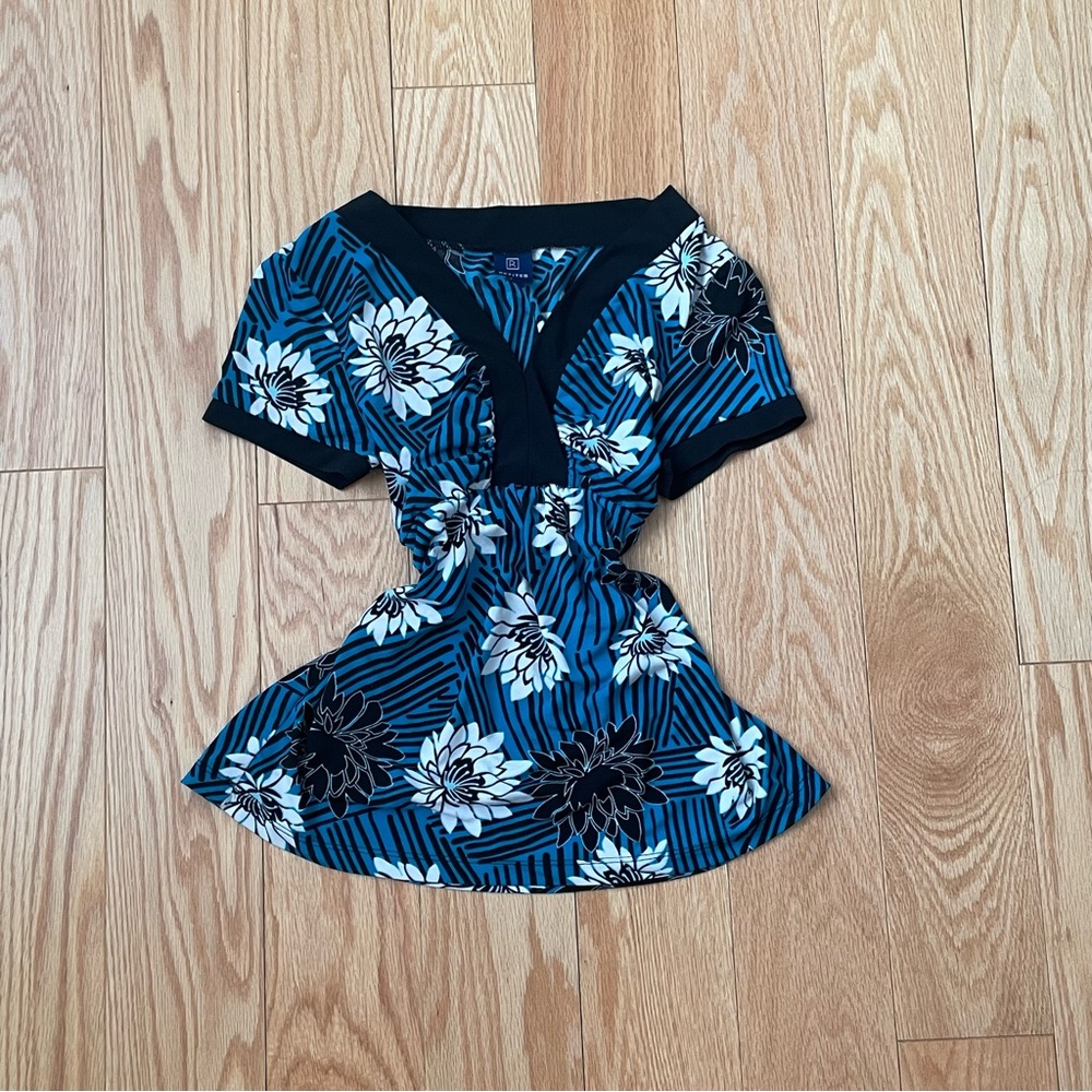blue floral babydoll cami top with tie back